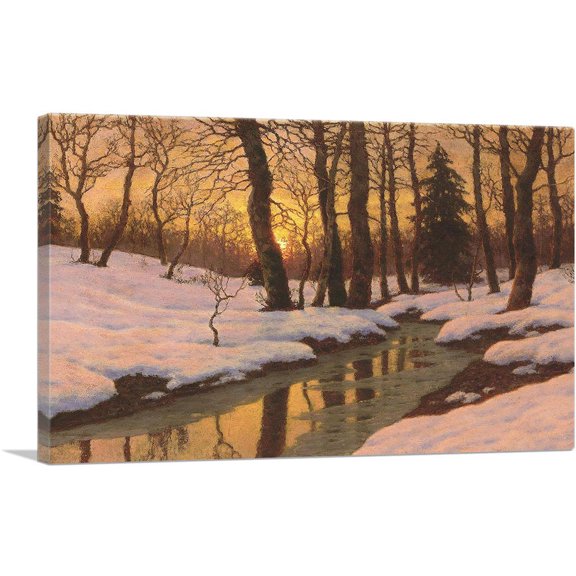 ARTCANVAS Winter Sunset In Forest Canvas Art Print by Ivan Fedorovich Choultse - Size: 12" x 8" (0.75" Deep)