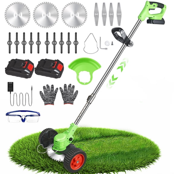 Paddsun Electric Cordless Lawn Trimmer, 21V Weed Wacker with Wheels Grass Edger Tool for Lawn Yard Garden