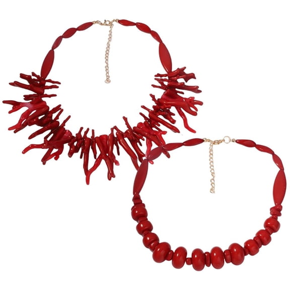Necvior Sophisticated Coral Necklace Set 2pcs Irregular Charm Pendant for Fashion Lovers