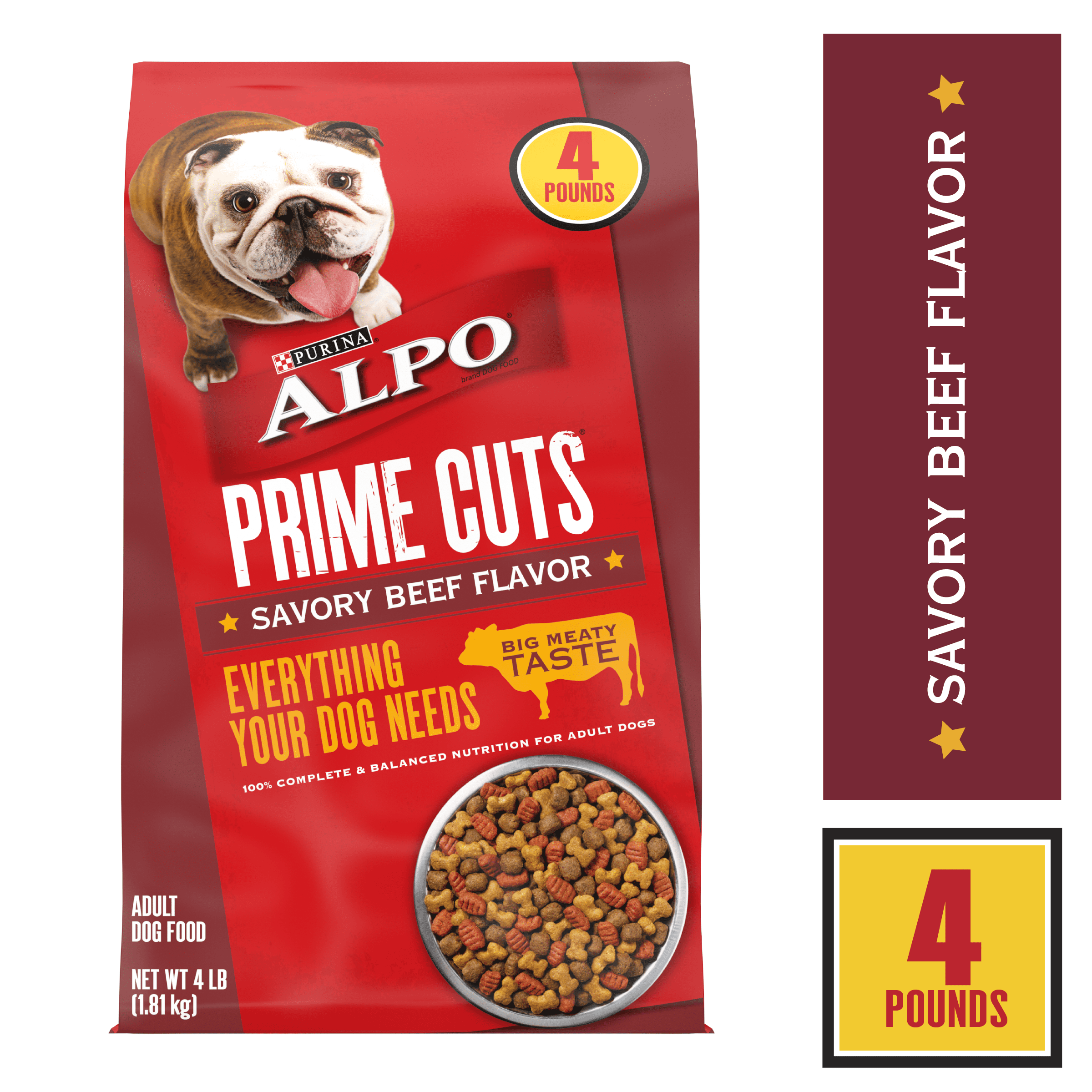Purina ALPO Dry Dog Food, Prime Cuts Savory Beef Flavor, 4 lb. Bag