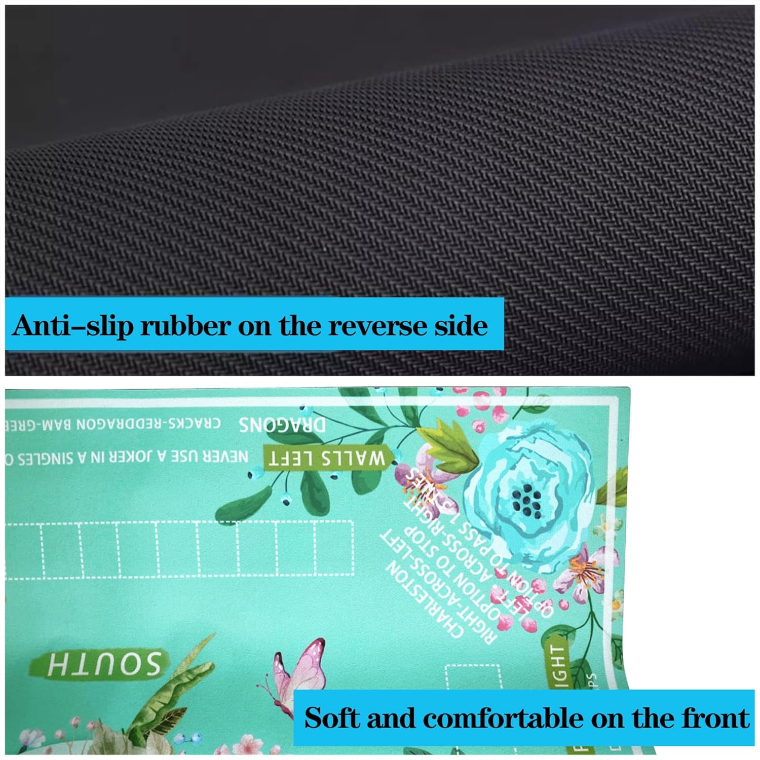 mahjong mat for table with Drawstring Bag/31.5Inch/american mahjong table cloth with rules mats,Noise Reduction Anti-Slip game mat for table,for Mahjong/Poker/Board Games/Card Games/Dominoes (blue)