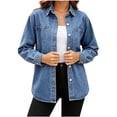 thumbnail image 2 of ClodeEU Women's Classic Button Down Denim Shirt Jacket,Casual Loose Jean Shacket ,Women's Plus L, 2 of 8