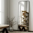 thumbnail image 2 of 56" x 21" Rounded Full Length Mirror Aluminum Frame Black Mirror Full Length Floor Mirror with Stand for Living Room Bedroom Cloakroom, 2 of 14