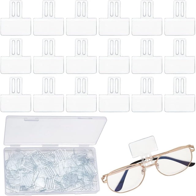 100 unidades de portaetiquetas de plástico transparente para monturas de gafas. Mini portaetiquetas rectangulares. Funda protectora colgante para tarjetas.
