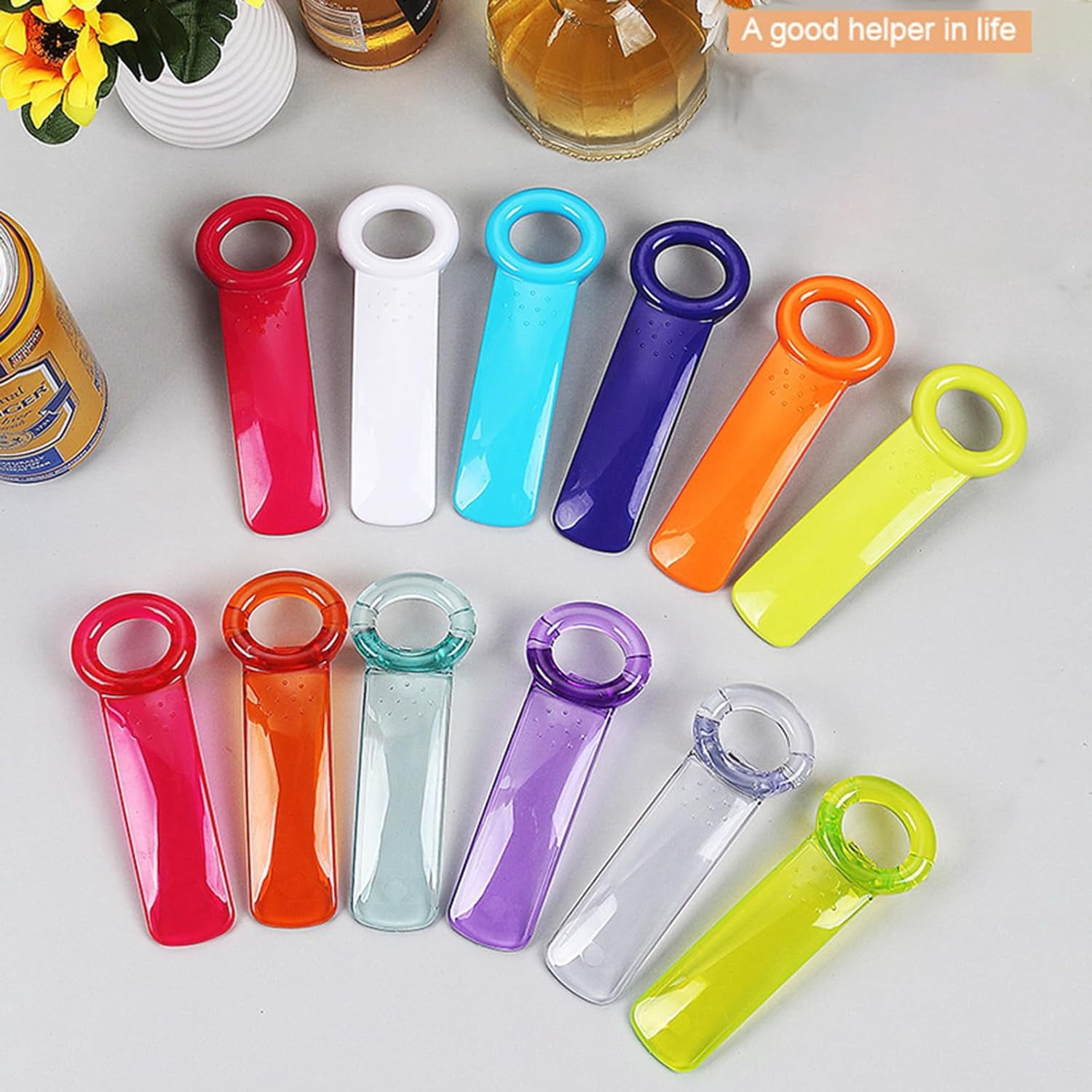 6 Pcs jar key opener，plastic jar opener for weak hands and for elderly Children，easy hand held jar opener (Purple, red, white, orange, blue, green, transparent)
