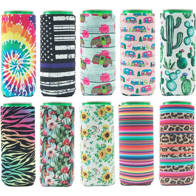 10 Pack Slim Bendable Neoprene Cooling Sleeves for Beer Cans and Energy Drinks Random Colors