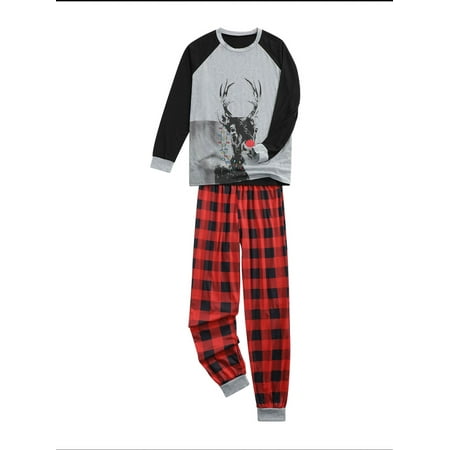 

Lieserram Christmas Family Pajamas Sets Parent-child Matching Sleepwear Deer Print Long Sleeve O-neck Tops + Plaid Long Pants