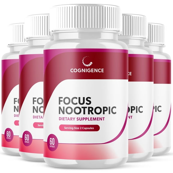 Cognigence - Focus Nootropic - Memory Booster Dietary Supplement for Focus, Memory, Clarity, & Energy - Optimal Mental Performance Extra Strength Premium Formula - 300 Capsules (5 Pack)