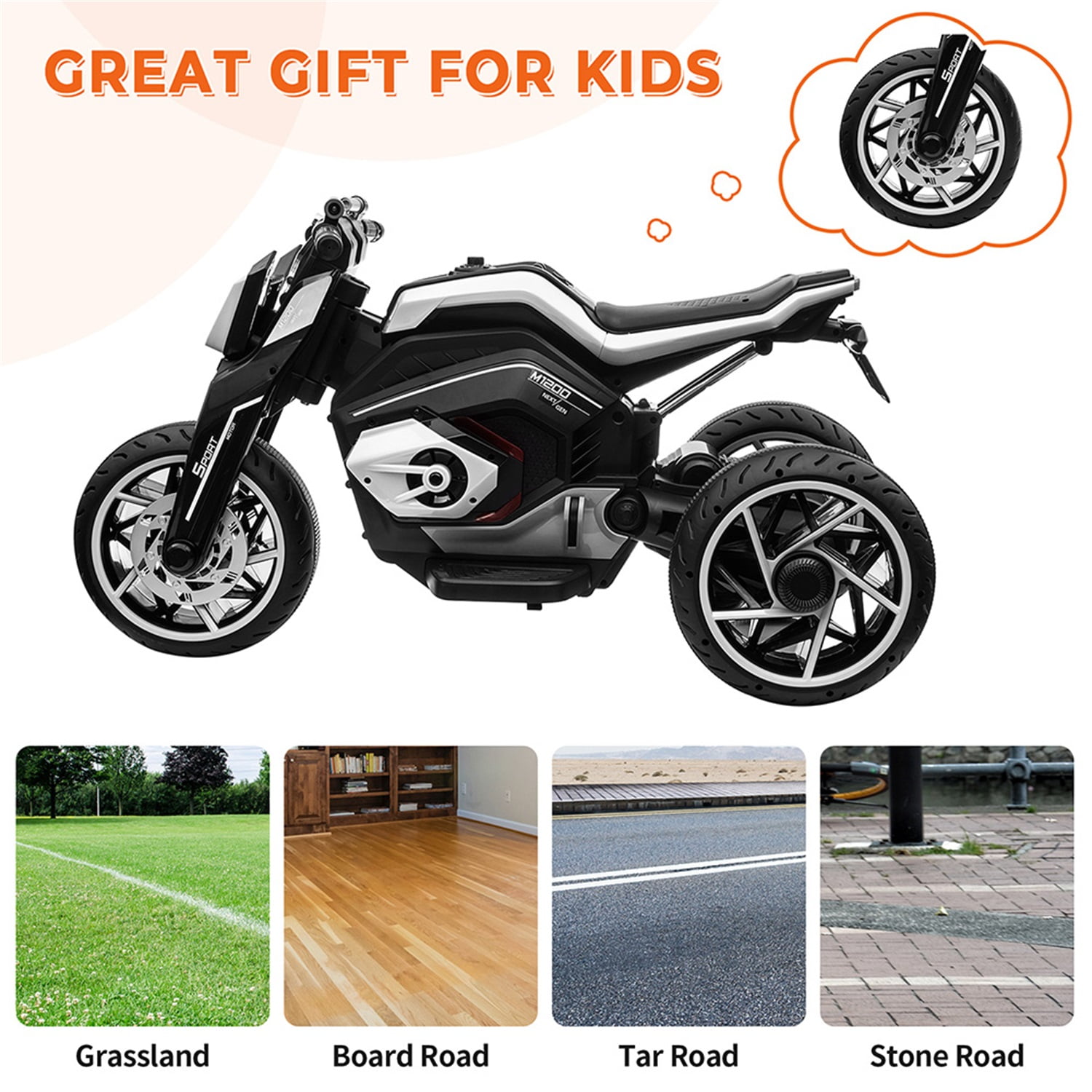 CIPACHO 12V Three Wheel Ride On Motorcycle, Kids Electric Motorbike Car with Horns, LED Lights, Gift for Kids 3-8 Years, White CIPACHO 12V Three Wheel Ride On Motorcycle, Kids Electric Motorbike Car with Horns, LED Lights, Gift for Kids 3-8 Years, White
