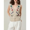 thumbnail image 2 of Women's V-neck Button Christmas Knit Vest Sleeveless Christmas Print Cardigan Tops Crochet Tank, 2 of 6