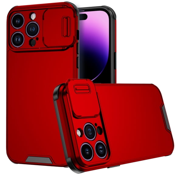 Case Fit for Apple iPhone 14 Pro Max,Drop Protection Camera Lens Sliding Protection Dual-layered Flexible TPU Hard PC Scratch Resistant Ultra Thin Phone Cover,Red