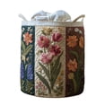 thumbnail image 3 of Boho Floral Embroidery Laundry Basket,Quilted Fabric Storage Hamper with Sturdy Handles,Vintage Botanical Print Organizer for Dirty Clothes,Towels and Home Decor, 3 of 6