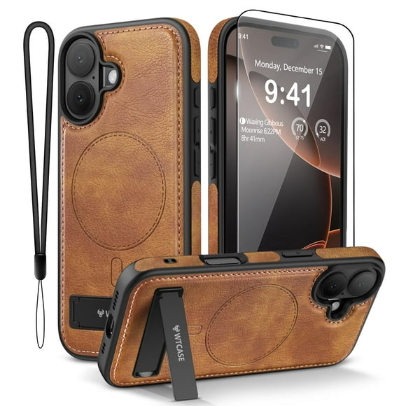 Funda de piel magnética WTCASE con soporte para iPhone 17