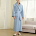 thumbnail image 2 of WMTBSRSW Mens Plush Fleece Flannel Robe Cozy Warm Kimono Bathrobe Fuzzy Male Spa Long Robe with Pockets Blue, 2 of 7