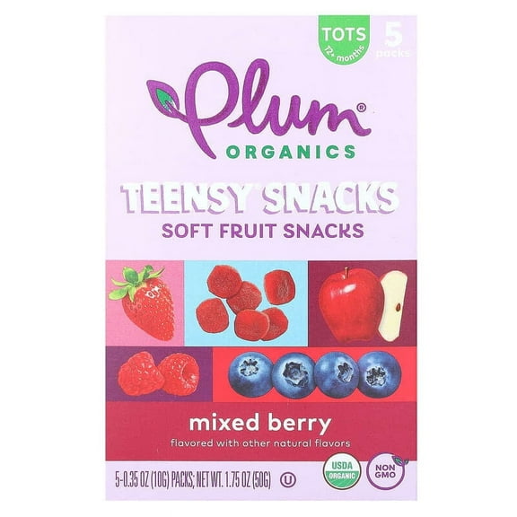 Plum Organics Organic Teensy Fruits Soft Real Fruit Snacks Berry - 1.75 oz Pack of 3