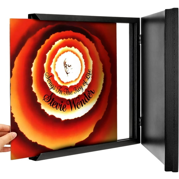 ONE WALL 12 x 12 Inch Vinyl Record Frame for Play & Display Album, Solid Wood Frame Mount LP Covers with Clear Acrylic Front, Black
