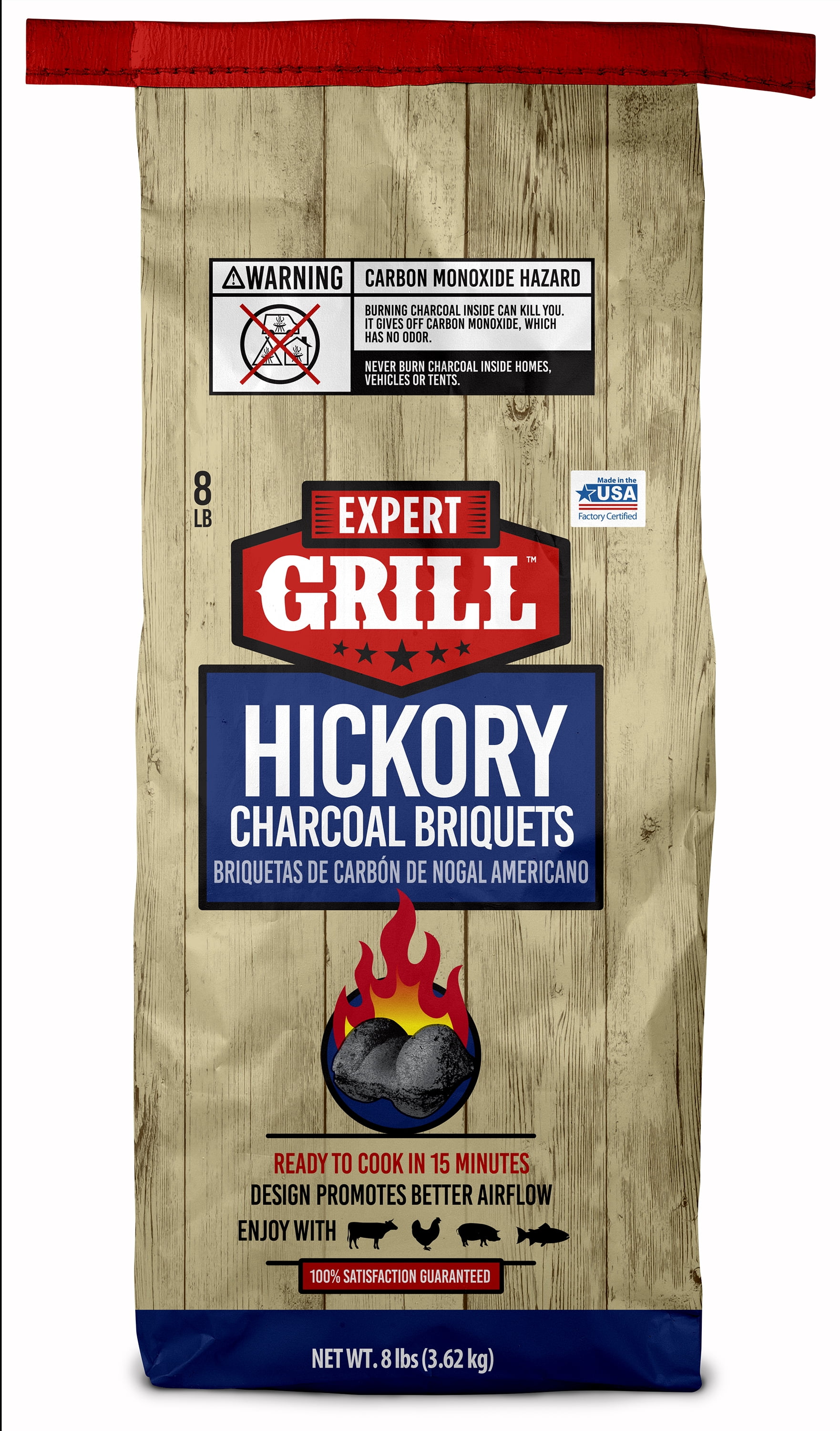 Expert Grill Hickory Charcoal Briquets, Charcoal Briquettes, 8 Lb