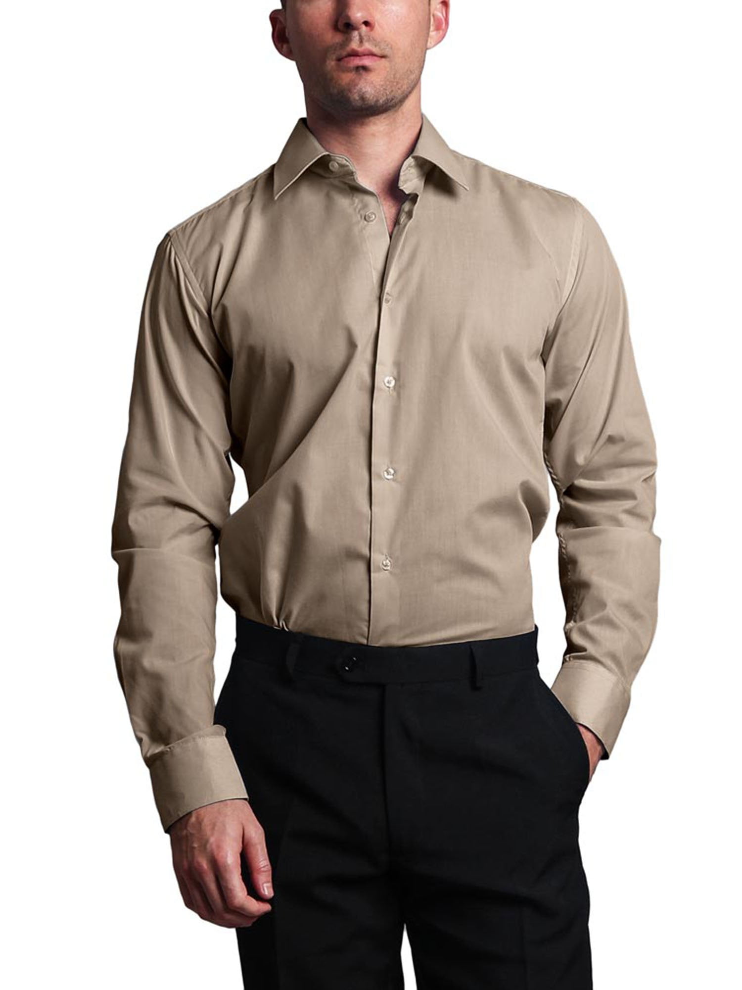 G-Style - G-Style USA Men's Slim Fit Dress Shirt - BEIGE - M/15-15.5/34 ...