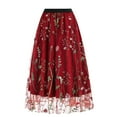 thumbnail image 2 of SWSMCLT Women's Long Skirt Pleated Tulle Skirt Elastic Waist Layered Fall Spring Tulle High Waisted Flowy Red Medium, 2 of 4