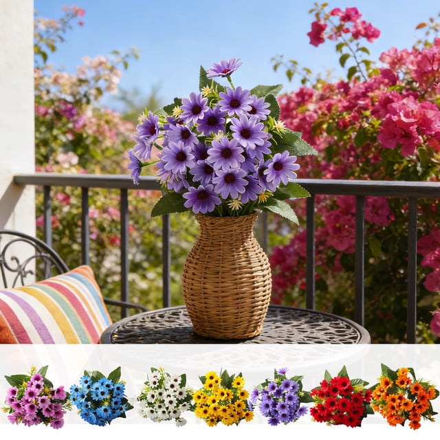 Plantas Verdes Artificiales De Plástico 1 unidad de flores artificiales de crisantemo azul con tallos de plástico para decoraciones de bodas y centros de mesa para el hogar. Rkxzt