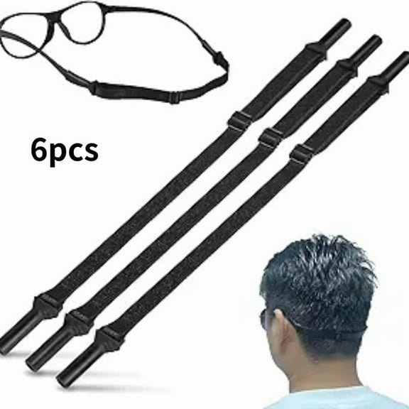 OFEFE 6 Pcs Glasses Straps for Sports - No Tail Adjustable Anti-Slip Eyewear Retainer Bands for Men, Women & Kids, Nylon & Silicone Sunglasses Holder (8-13 Inch, Black)