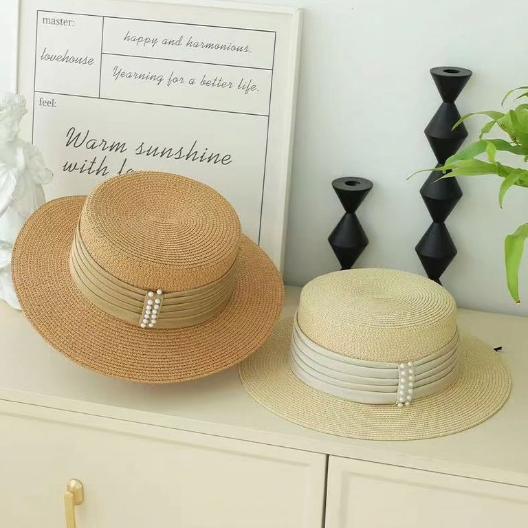 SikaFu French Style Pearl Straw Hat, Women