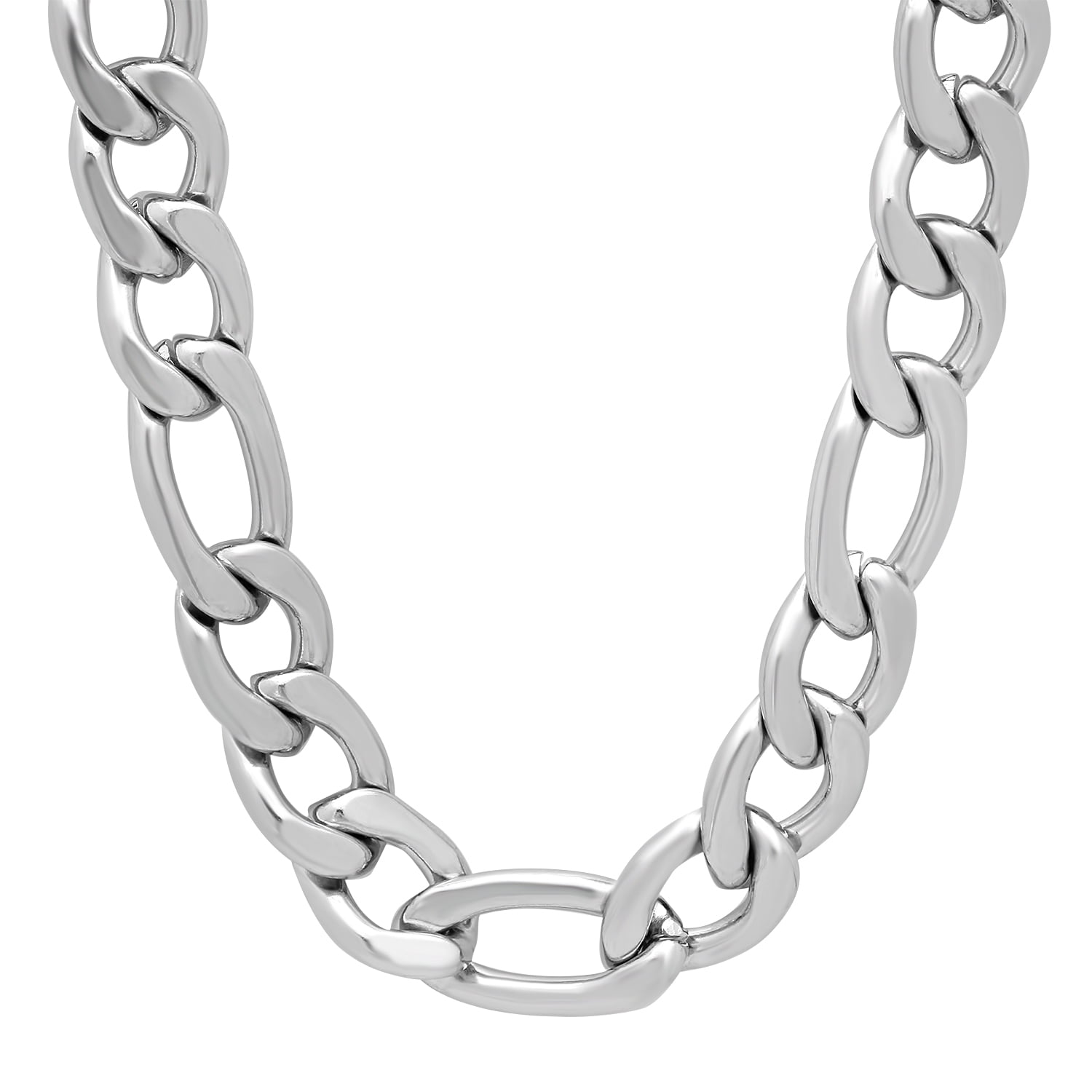 The Bling Factory - Men's 11.5mm High-Polished Stainless Steel Flat Mens Figaro Chain Stainless Steel