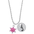 thumbnail image 1 of Delight Jewelry Hot Pink Snowflake with Hot Pink Crystal Silvertone Script Initial Disc - J - Charm Necklace, 20"+3", 1 of 4
