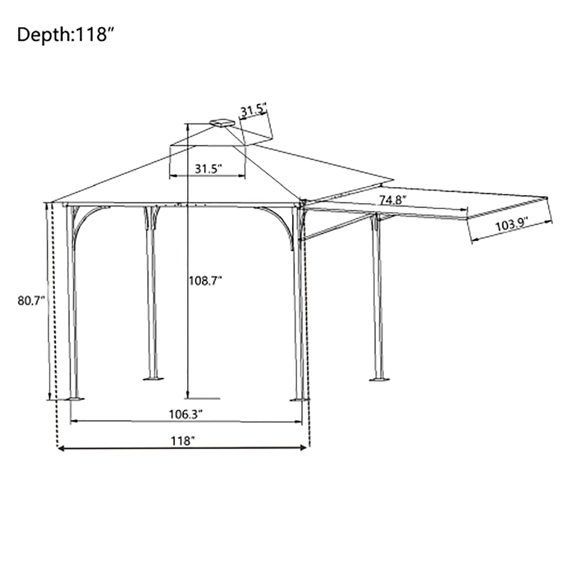 Kadyn Hard Top Gazebo, Outdoor Rooftop Canopy Tent, Permanent Gazebo with Extended Side Canopy/Awning and LED Lights, Garden, Patio, Lawn Parasol Kadyn Hard Top Gazebo, Outdoor Rooftop Canopy Tent, Permanent Gazebo with Extended Side Canopy/Awning and LED Lights, Garden, Patio, Lawn Parasol