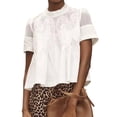 thumbnail image 2 of Blusa Acampanada con Detalle de Encaje para Mujer, Corta, Cuello Redondo, Holgada, Estilo Informal y Elegante. S, 2 of 7