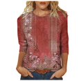 thumbnail image 1 of T-Shirt pour Femmes Hauts Habillés Manches 3/4 Col Rond T-Shirts Imprimé Floral Blouses Amples Chemises Décontractées Femmes Rouge TTG, 1 of 4
