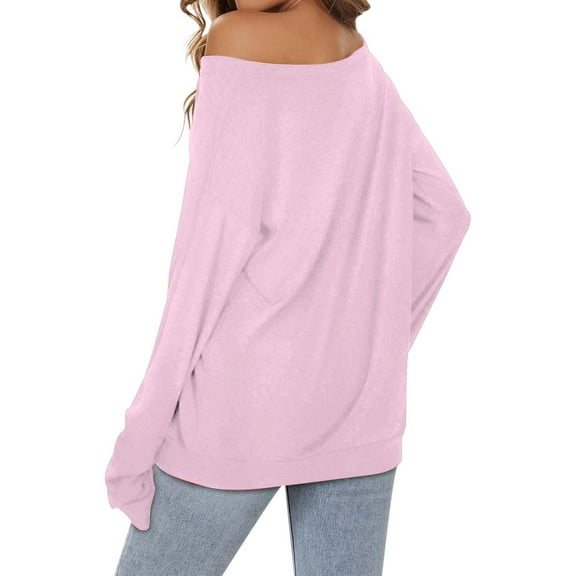 Women's Plus Size Casual Long Sleeve Off Shoulder Top Letter Print Comfortable Blouse Loose Fit Tunic Stylish Fall Fashion
