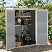 Uforic 49 Cu Ft Outdoor Vertical Storage Shed with Floor & 2 Shelves, Waterproof, Lockable (Gray)