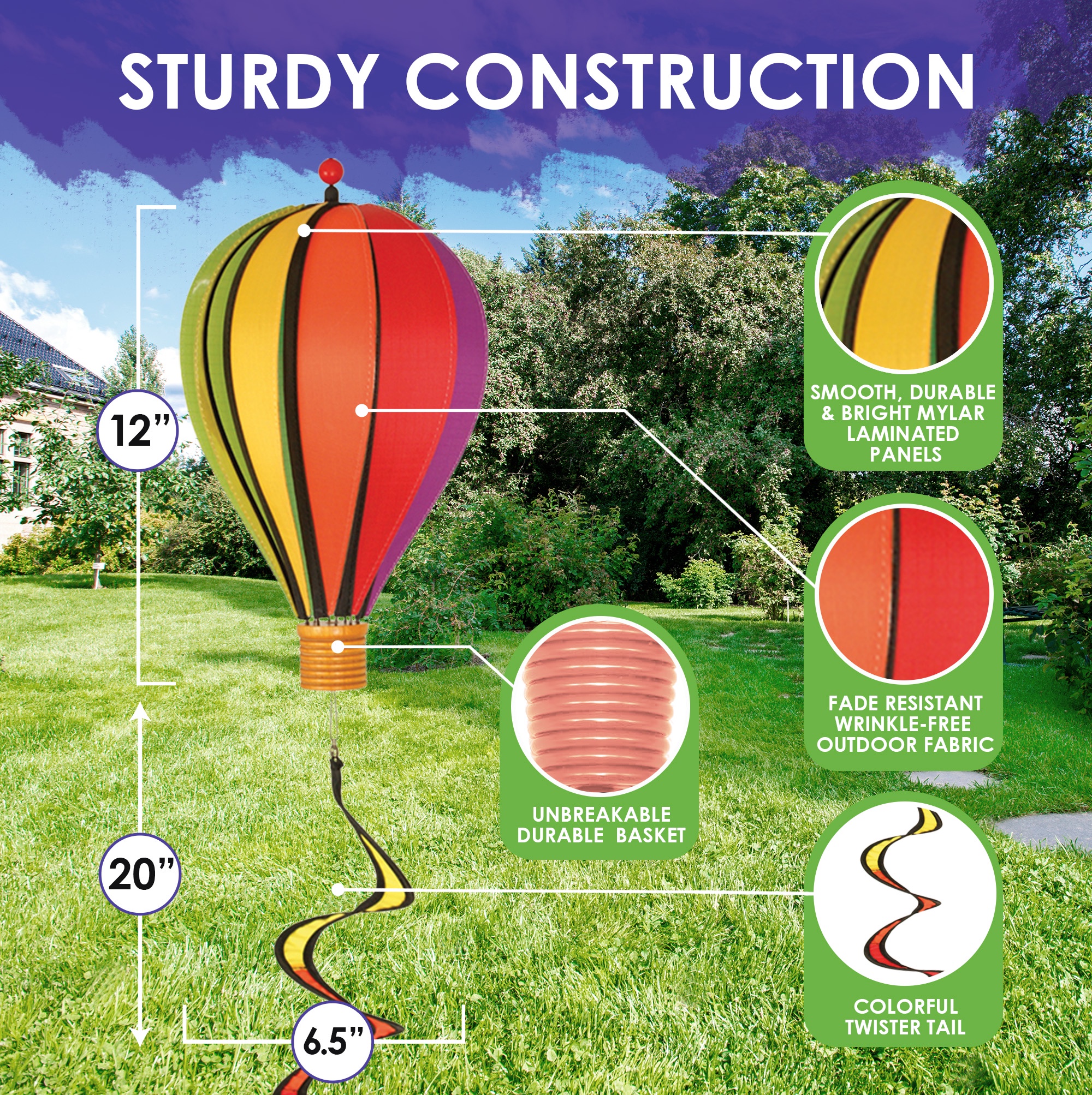 Premier Kites 12 inch Rainbow Hot Air Balloon- Small