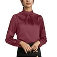 thumbnail image 2 of Aueoeo Women Satin Blouses Casual Long Sleeve Round Neck Silk Shirts Elegant Dressy Business Work Tunic Top, 2 of 7