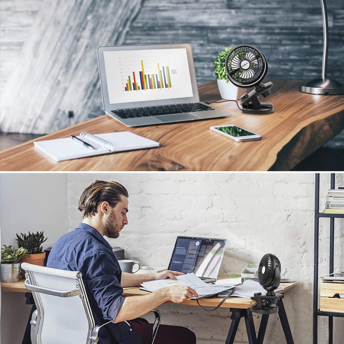 SkyGenius Portable Mini Fan Battery Operated Clip on Desk Fan USB Rechargeable