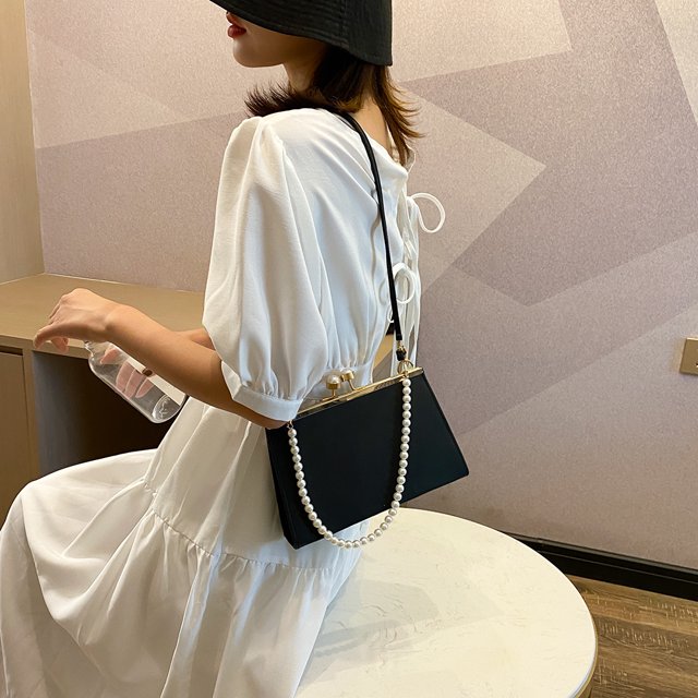 Bolsa Clip elegante bolsos de hombro para mujer PU bolsos de perlas para mujer embrague (negro) JShteea Para Estrenar