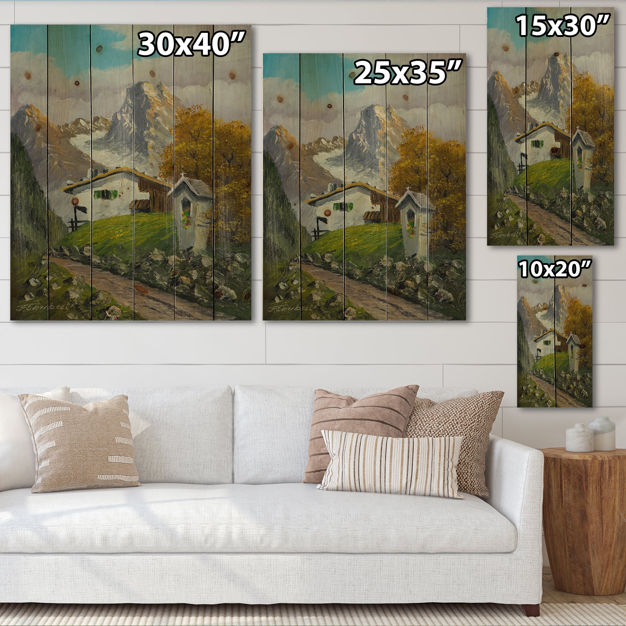 Designart 'The Path Leading To A House Along Wayside Shrine' Farmhouse Print on Natural Pine Wood