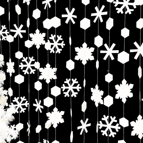 4Strings White Snowflake Garland Metallic Glitter Snowflakes Streamer Banners for Winter Wonderland Christmas Birthday Wedding Baby Bridal Shower Party Decorations Supplies