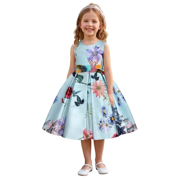 WhouRiu Girls Floral Graphic Dresses Casual Summer Sleeveless Crew Neck A Line Dress Kids Comfortable Cute Everyday Sundress,7-8 Years