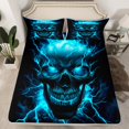 thumbnail image 2 of Manfei Boho Skull Skeleton Twin Sheet Sets, Halloween Twin Fitted Sheet, Black Blue Lightning Flat Sheet, Lightweight Room Decor 3 Pieces, 2 of 7