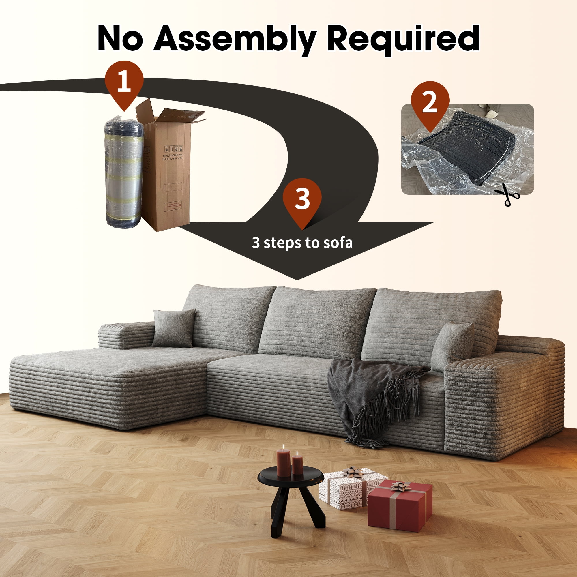 MAYEERTY 107" Gray Modern Modular Cloud Sectional No Assembly Neutral Room Decor