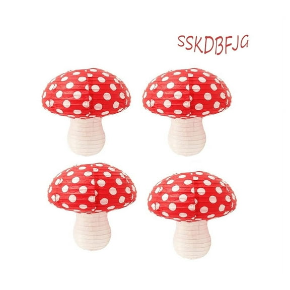 SSKDBFJG Mushroom Shaped Paper Lights Hanging Mushroom Decoration Party Decoration Cute Decoration Suitable for Jungle Wonderland Theme Party Garden Wedding Kids Room (Red 4PCS)