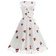 thumbnail image 3 of IBTOM CASTLE Women's 1950s Vintage Dress Short Sleeve Heart Print Mesh Retro Evening Prom Cocktail Party Swing A Line Dress L White - Cherry, 3 of 8
