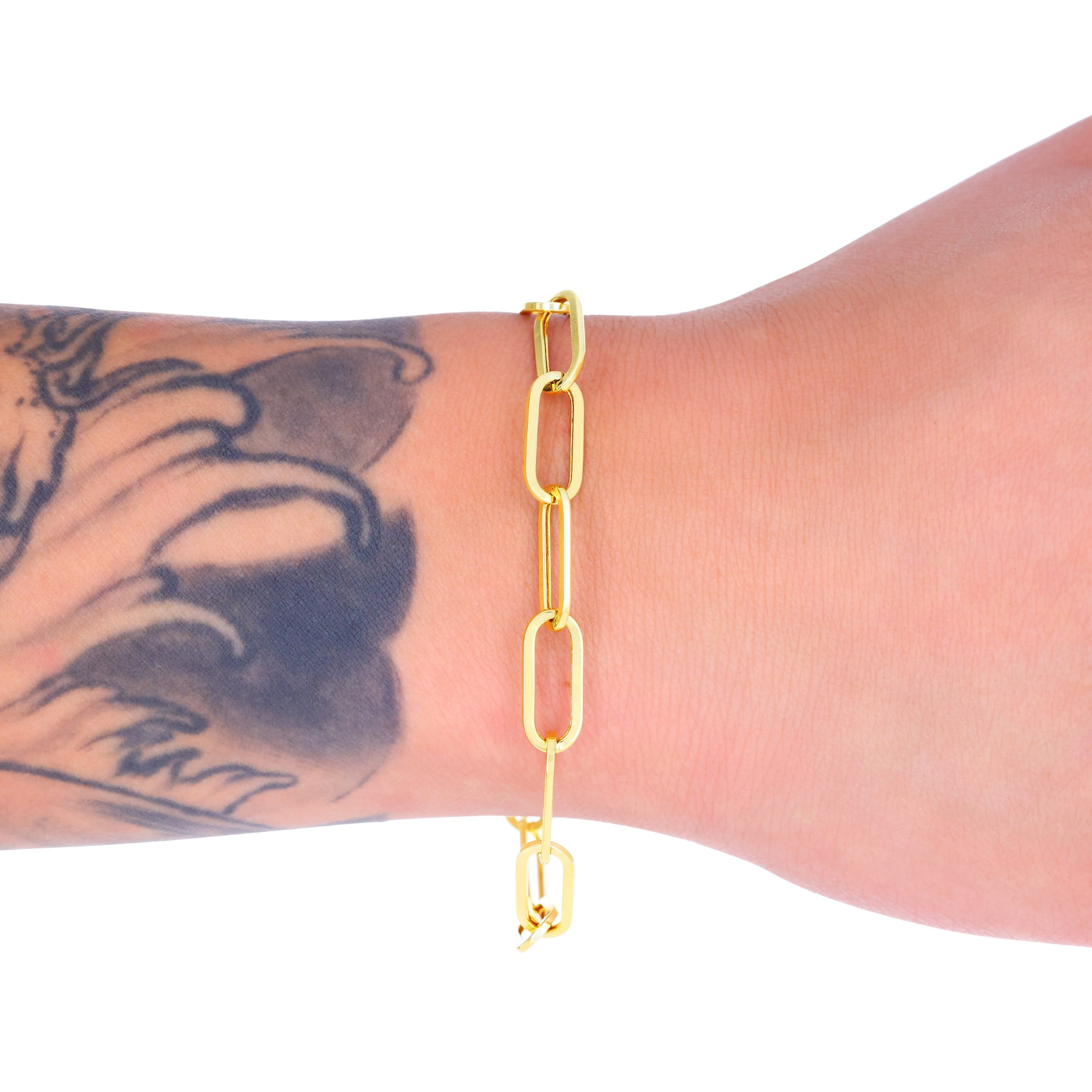 Nuragold 14k Real Yellow Gold Paperclip 7mm Elongated Cable Link Bracelet (7"-8") Italian Jewelry for Men & Women