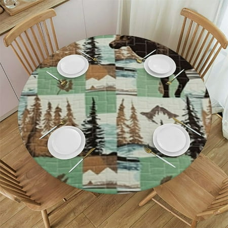 

BCIIG Moose Mountains Round Tablecloth Stain Resistant Washable Indoor Outdoor Kitchen Dining Wedding Parties 100% Polyester Fiber 54 -58