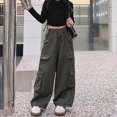 thumbnail image 6 of Otqutp Kids Girls Cargo Pants Wide Leg Streetwear Kids Spring Summer and Autumn Pants With Pockets Trendy Jogger Elastic Waist Trousers(2-Green,4-5 Years), 6 of 7