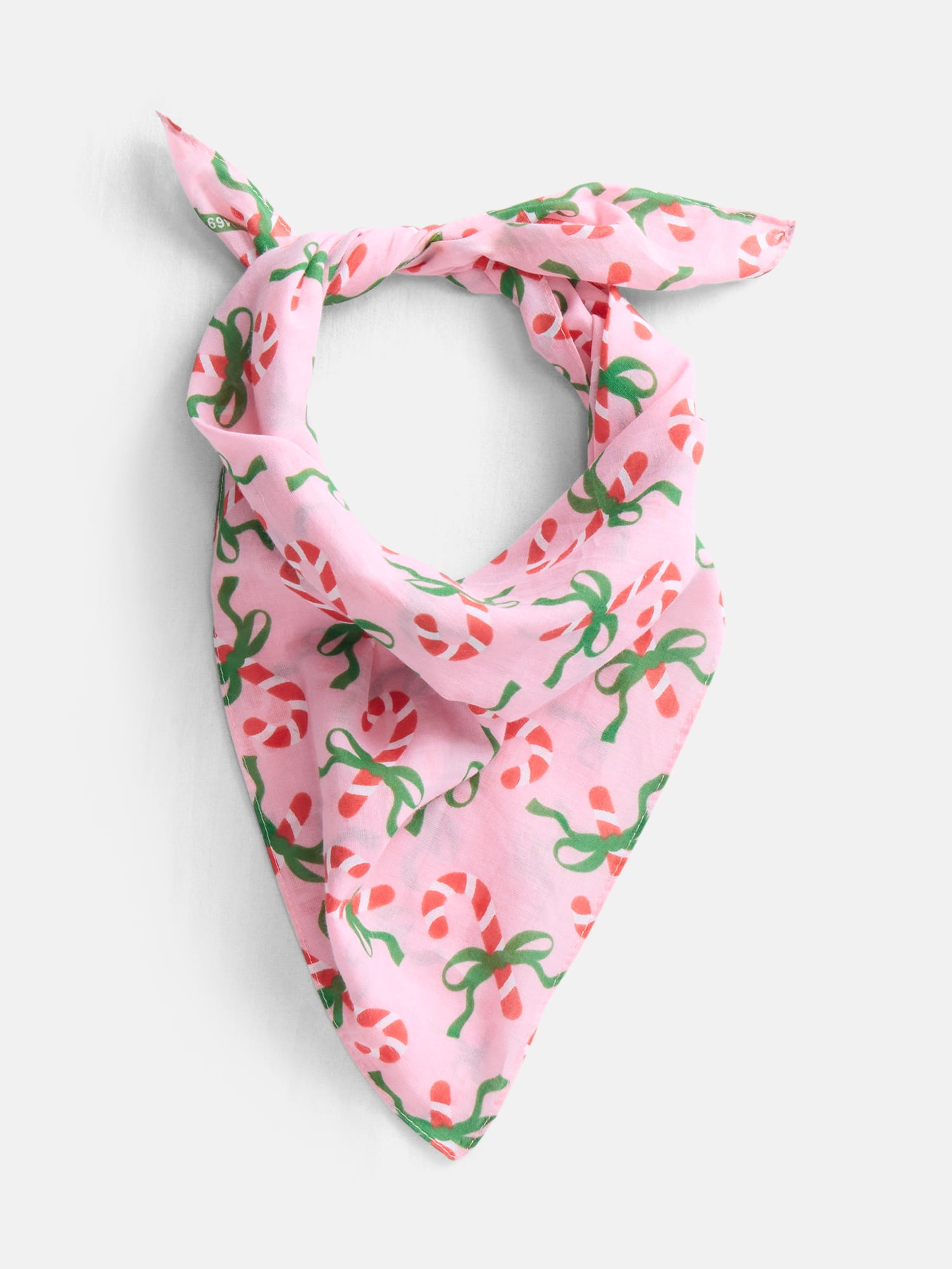 Holiday Time Woven Candy Cane Bows Bandana, One Size, Pink, Cotton