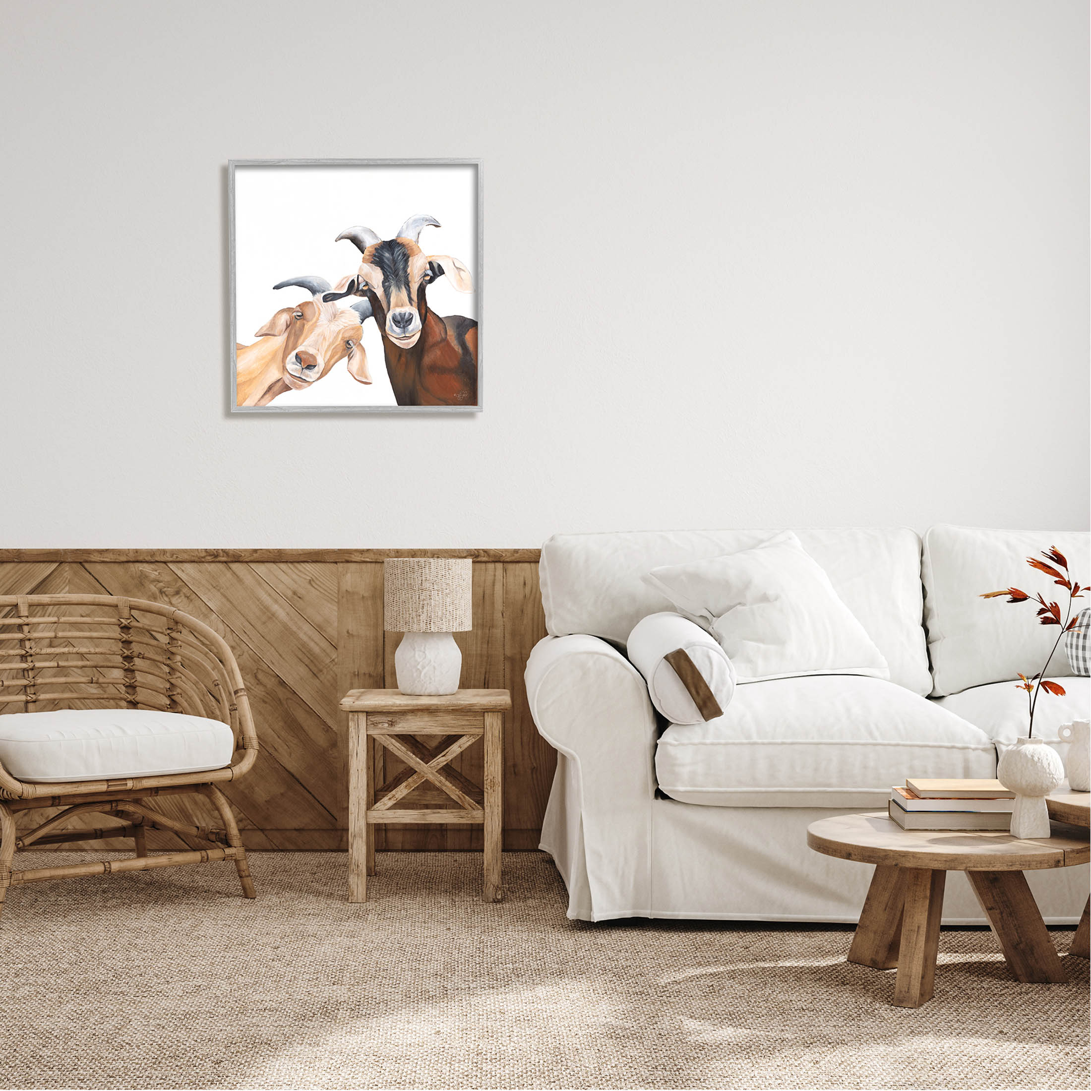 Happy Goat Smiling Animals Animals & Insects Graphic Art Gray Framed Art Print Wall Art