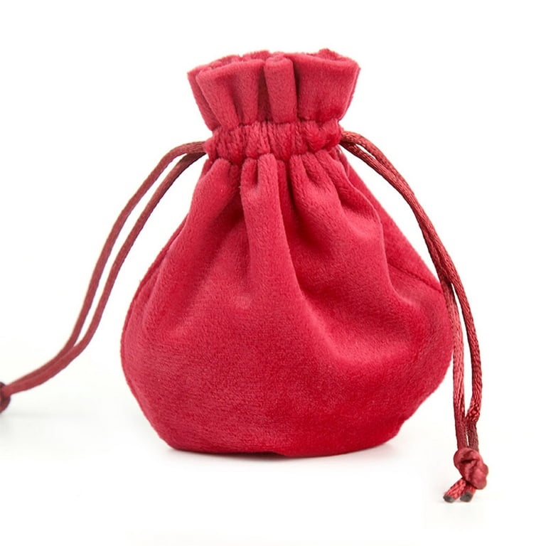 Jygee Velour Jewelry Bag Drawstring Round/Square Bottom Pouch Gift Festival  Christmas Party Favors Candy Pack Red/round bottom